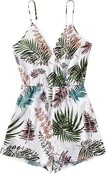 Amazon.com: SheIn Women's Tropical Cami Rompers Sleeveless V Neck Amazon.com: SheIn Women's Tropical Cami Rompers Sleeveless V Neck